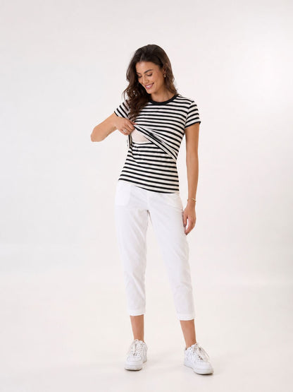 T-Shirt Allattamento "Easy-Access" a Righe: Stile e Praticità Quotidiana